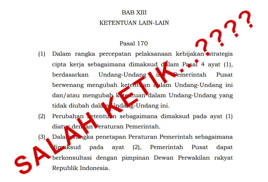 Salah Ketik Pasal 170 RUU Cipta Kerja?